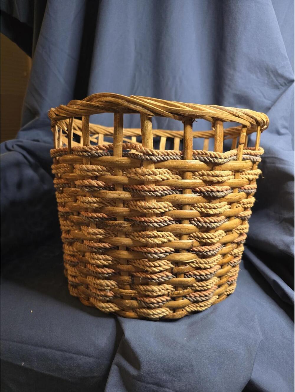 Vintage Rattan Mid-20th Century Planter Basket